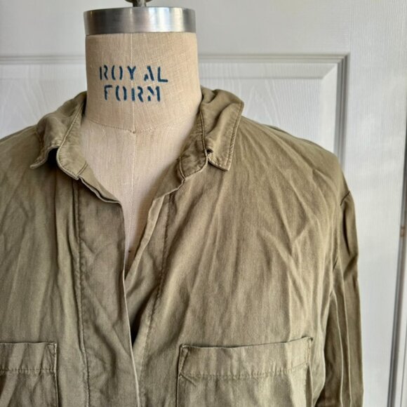 Anthropologie Cloth & Stone Green Button Down Shirt Size L Fatigue Stone Washed - Picture 5 of 11